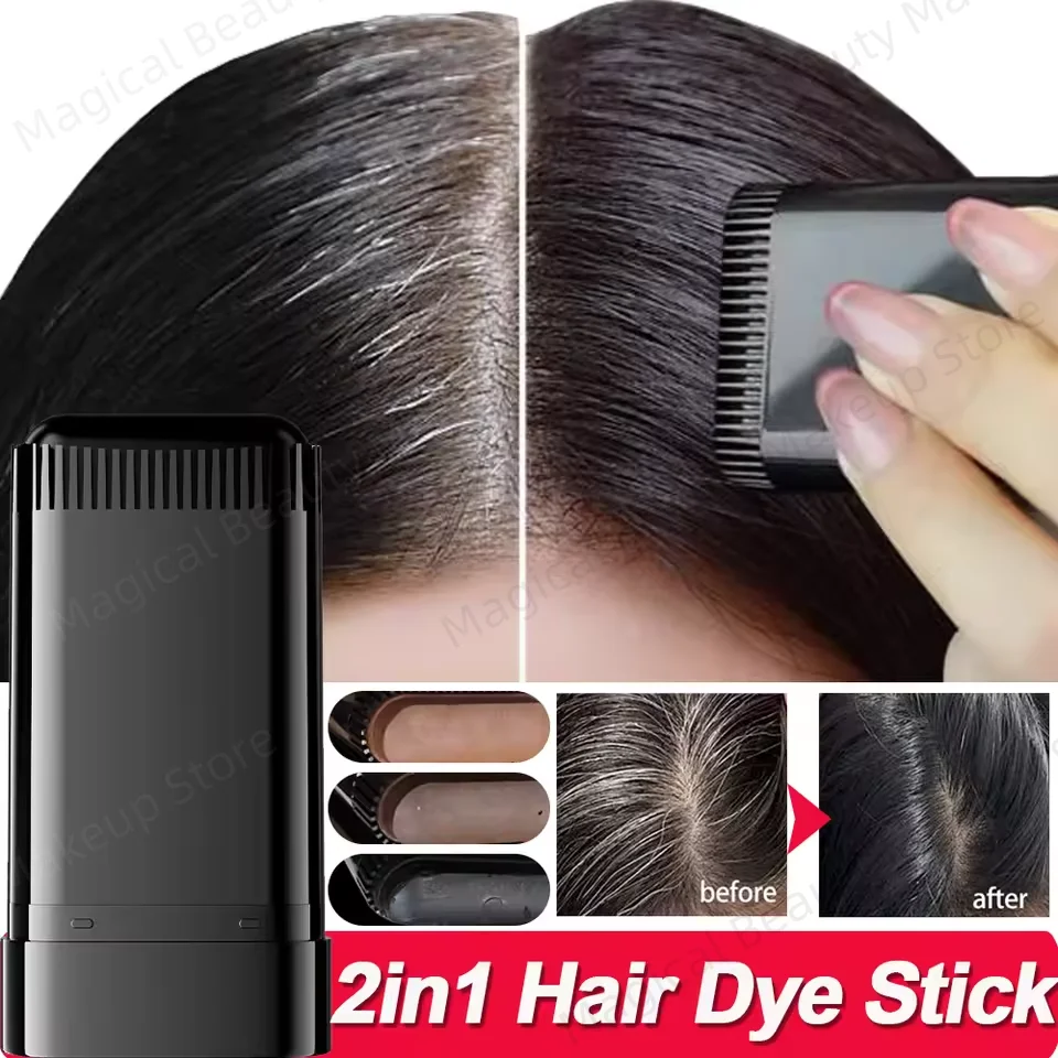 

2in1 Hair Dye Stick Comb Coffee Black Brown Long Lasting Temporary Hair Coloring Covered White Hairs Hairline Pen Washable
