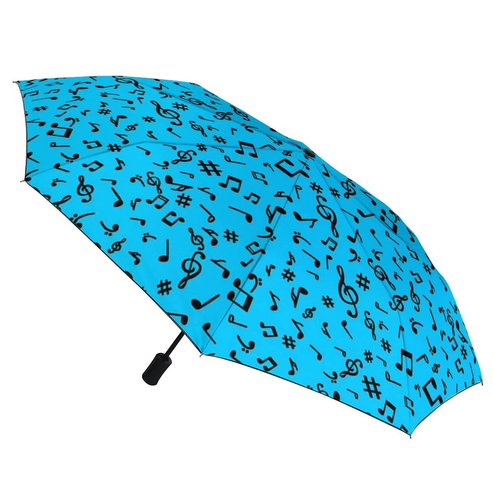 Music Notes Umbrella Blue And Black Cheap Compact Umbrella Art Travel Windshield Automatic Umbrella