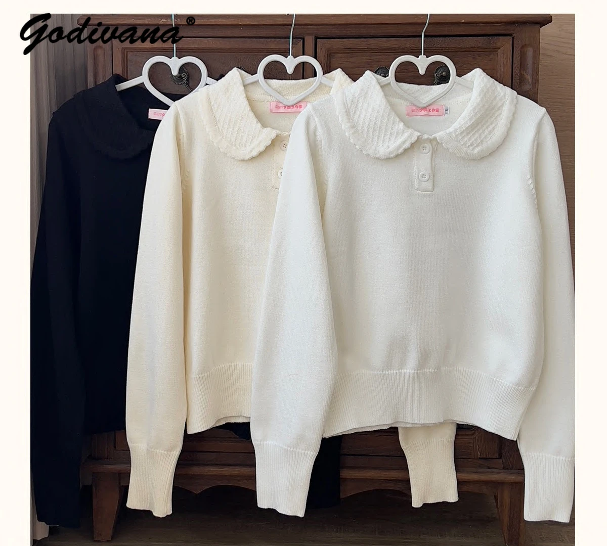 

Autumn and Winter New Girls Cute Doll Collar Pullover Sweater Women's Lolita Long Sleeve Loose Knitted Sweater Tops