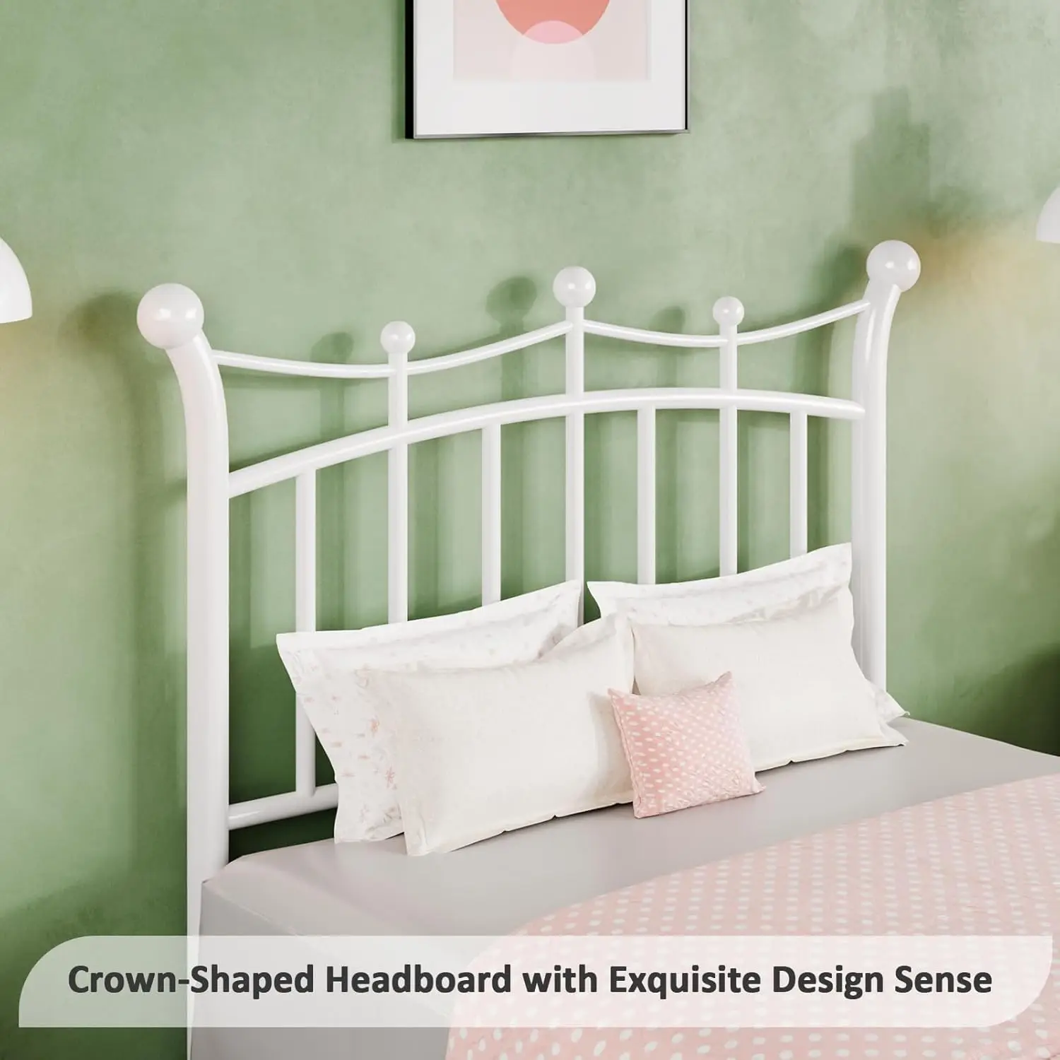 

Twin Bed Frame, Metal Bed Frame With Crown Headboard For Kids, Crown Shaped Design, Steel Slats Support, No Box Spring Ned,