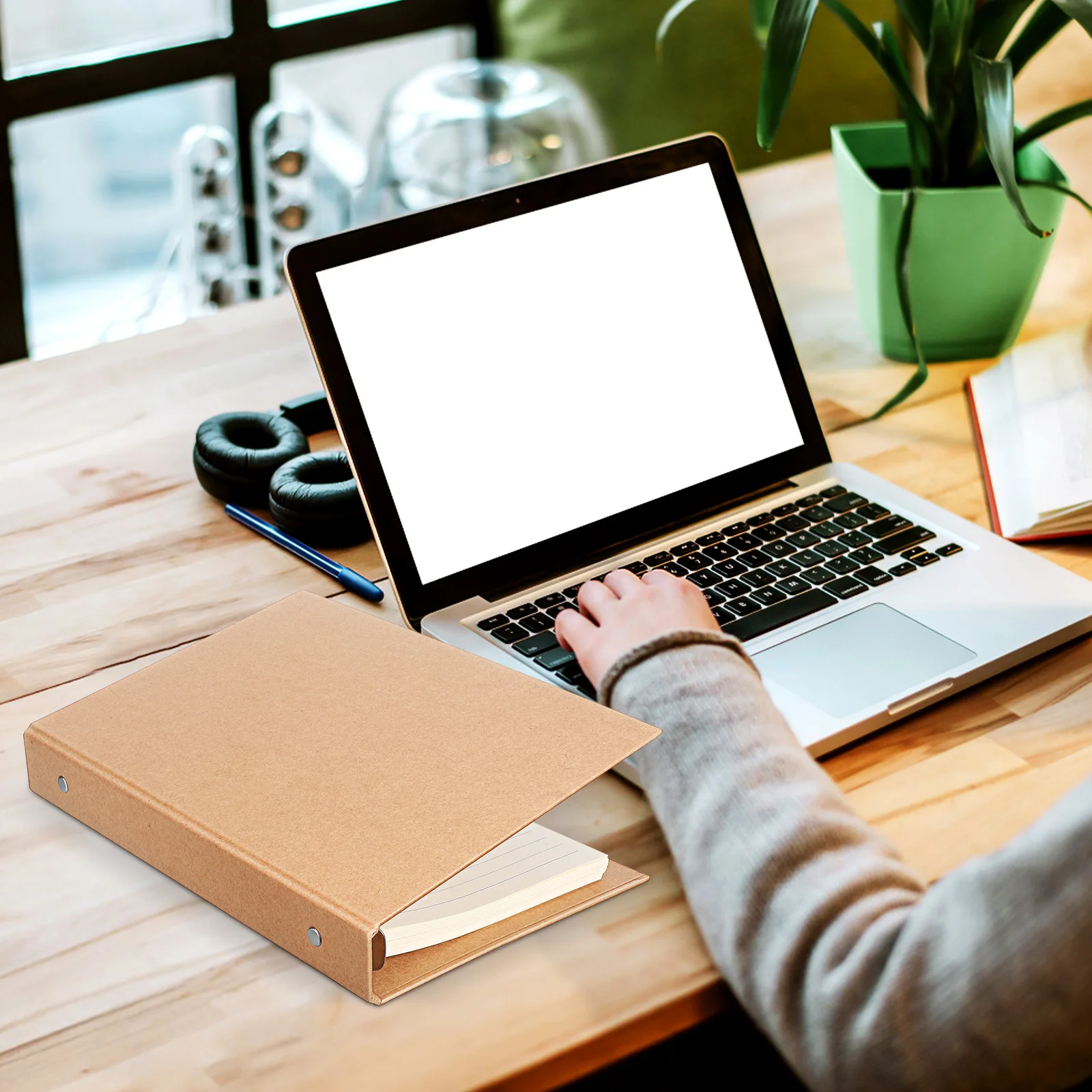 

6-Ring Kraft Paper Notebook Binder Cover Reusable Protective Shell Organizer Notebook Binder Cover A5 Notepad Case