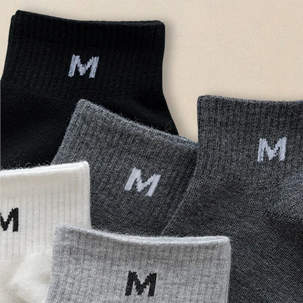 5 Pairs Men Letter Casual Socks Trendy Versatile For Spring Summer Autumn Short Socks Are Simple Comfortable Breathable Socks