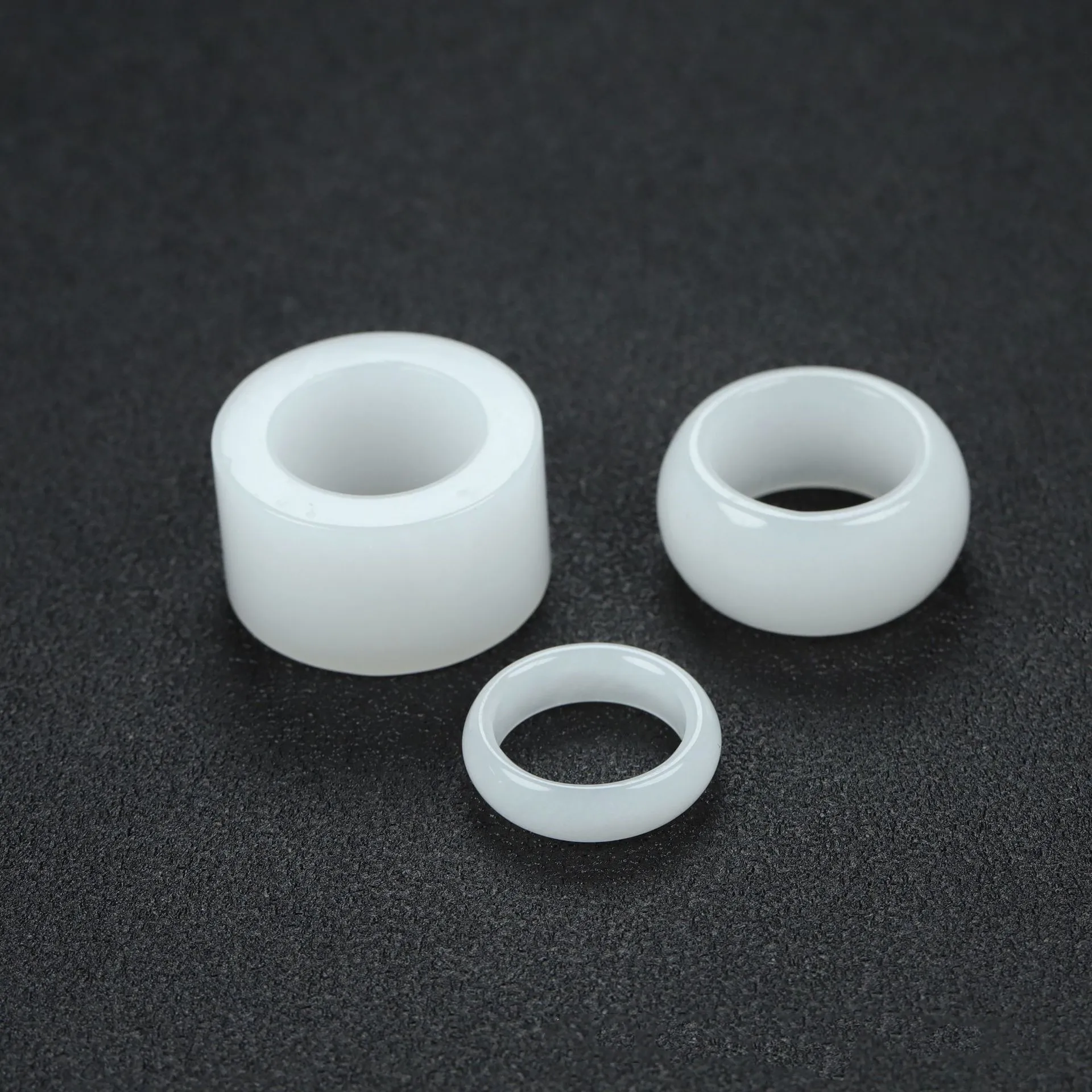 Natural White Jade Thumb Ring Men Women Healing Gemstone Fine Jewelry Genuine Nephrite Hetian Jade Wide Bands Black Stone Rings