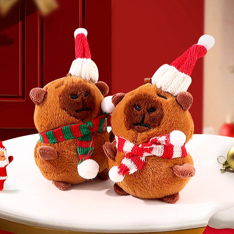 LLavero de peluche Kawaii Capybara de Navidad, muñeco de peluche de dibujos animados, colgante de mochila, decoración colgante, encantos de llave de coche, regalos de navidad