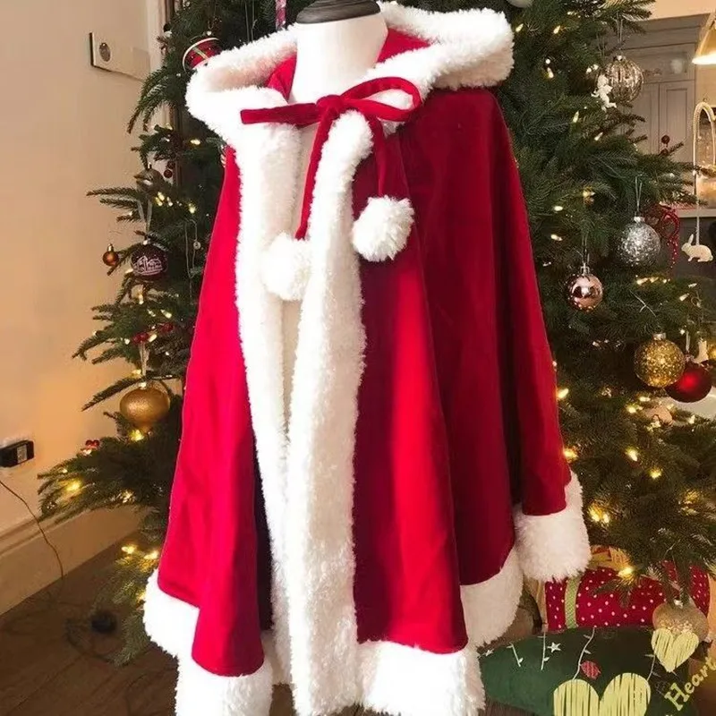 Christmas Cosplay Costumes Children's Carnival Party Hooded Winter Santa Claus Cloak Women Christmas Cape