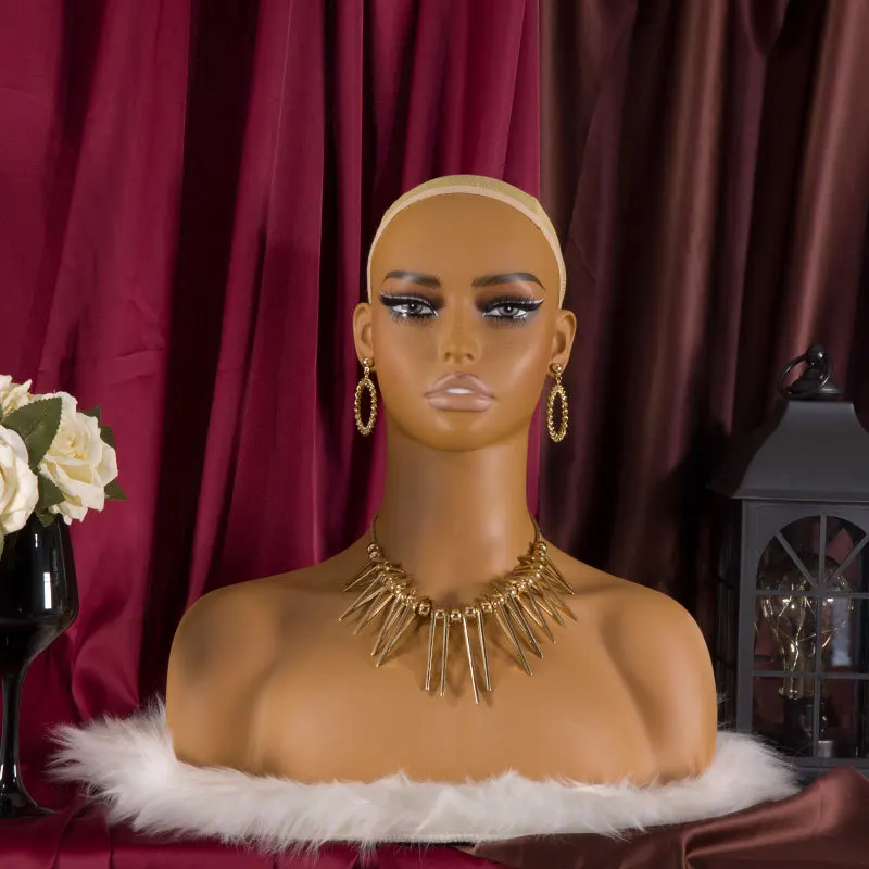 African American Feamel Wig Display Mannequin Head Bust  with Shoulder , Great for Modeling and Showcasing