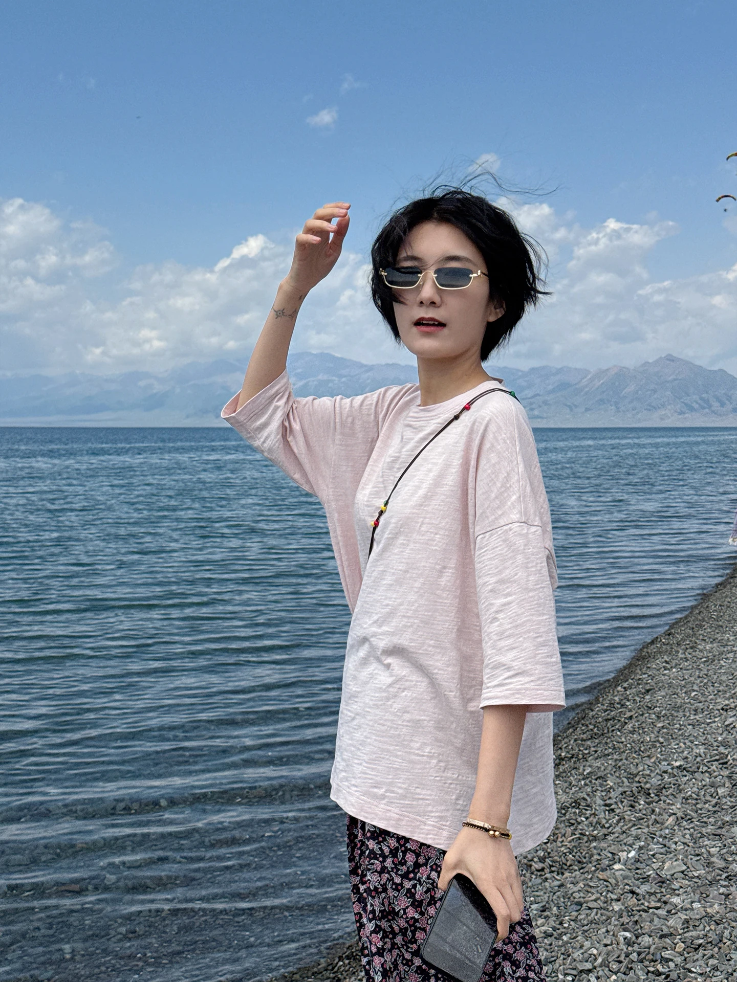 

Розовая свободная женская футболка из чистого хлопка, тонкая круглая повседневная футболка Ne, топ Quarter Sve на осень, Новое поступление 2025 г.