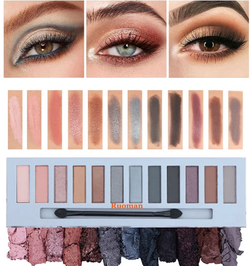 12 Color Naked Eyeshadow Palette Cosmetic Natural Nude Matte Shimmer Glitter Pigment Eye Shadow Pallete Set Makeup with Brush