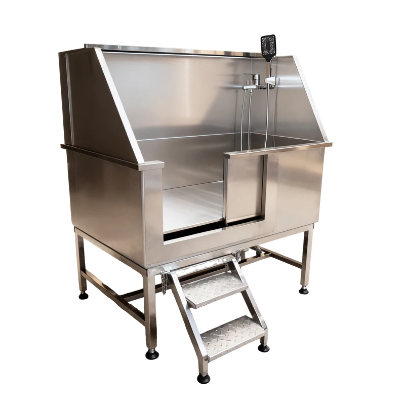 Durable Stainless Steel Dog Grooming Bath Tub with Ramp Faucet Ladder Steps and Sink Stocked Feature