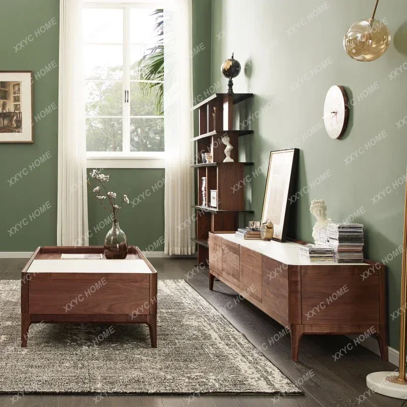 YYSolid Wood Stone Plate TV Stand Living Room Floor Cabinet Modern Minimalist Audiovisual CabinetXX