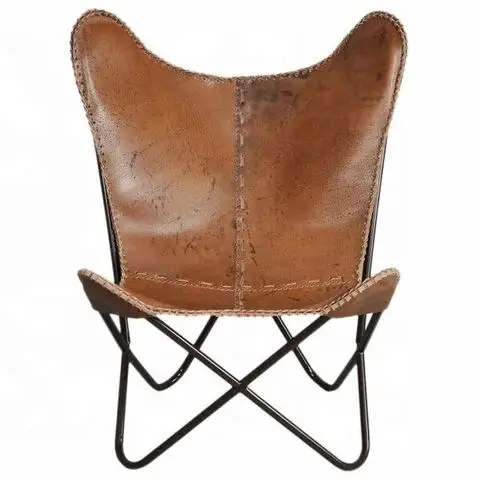 Leather Brown Padded Butterfly Chair Relaxing Chair For Office And Home Easy to Assemble, Handmade Decorative Chairs