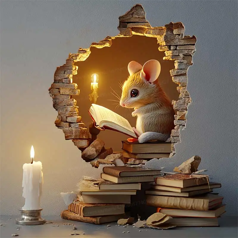 Whimsical Reading Mouse on Toilet Sticker - Self-Adhesive Bathroom Decor Toilet Tank, Door & Wall-Humorous Home Decor S631