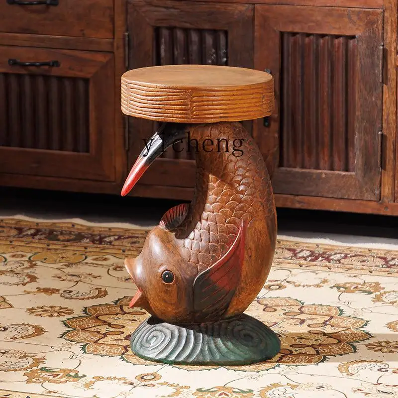 Solid Wood Tree Stump Carved Stool Shoe Changing Stool Wooden Round Stool for Homestays