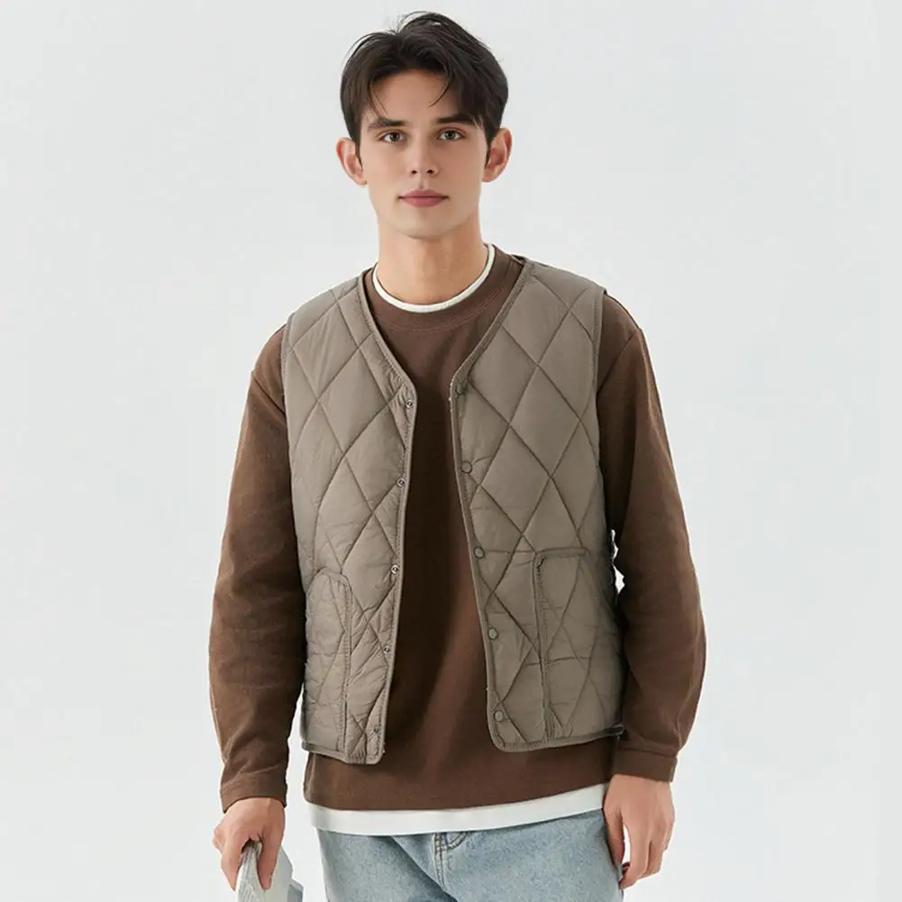 

Warm Vest Men's Winter Waistcoat with Thickened Velvet Lining Pockets Single Breasted Solid Color Vest Coat for Cold for Men