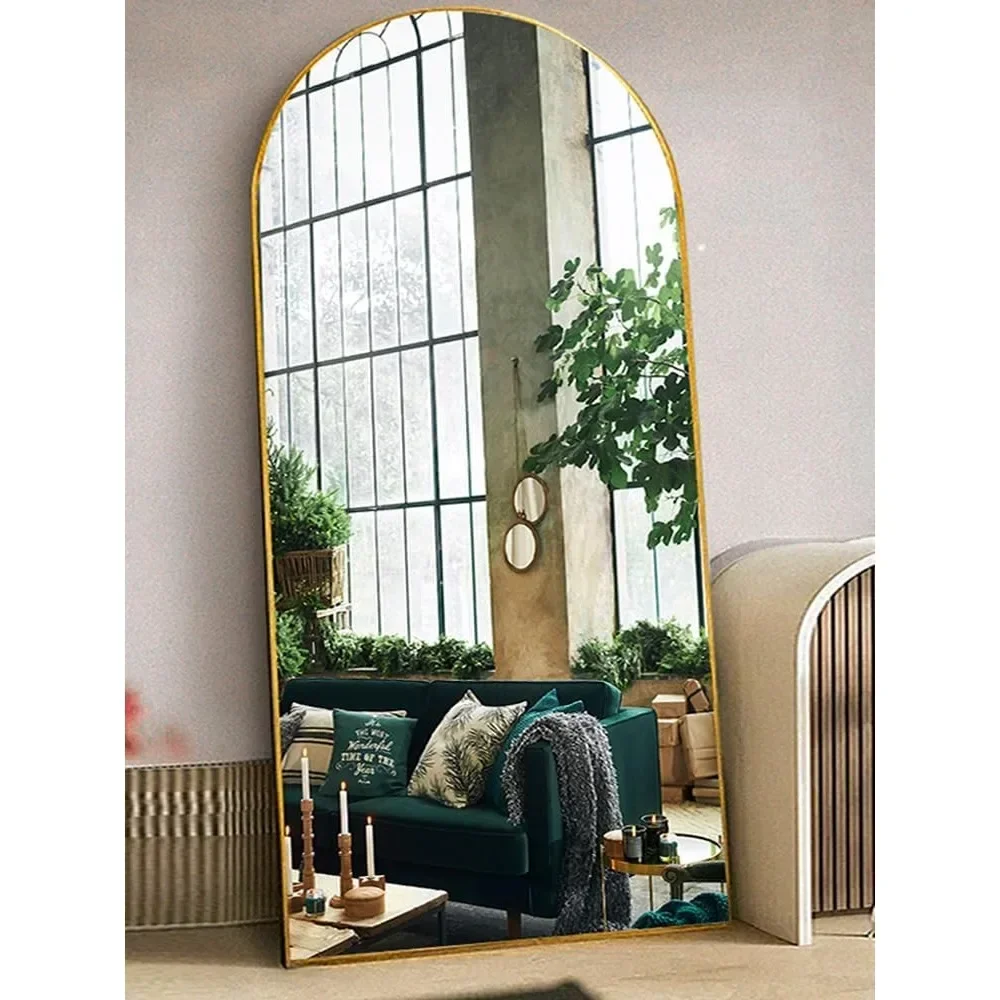 Arched Full Length Mirror with Stand, Freestanding Full Body Mirror, Aluminum Frame, Easy to assemble, 76x34 in