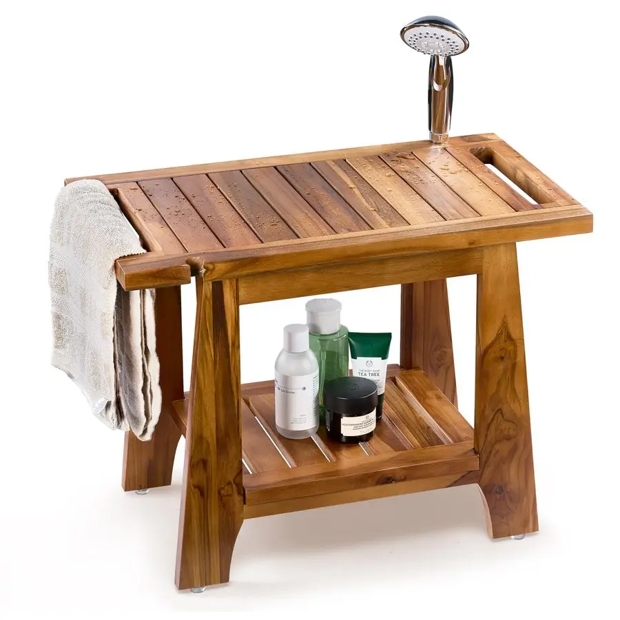 

Скамейка для душа из тика 22L, грузоподъемность 400 фунтов, тиковый стул для душа, деревянная скамейка для ванной, стул для душа для установки внутри душевой кабины