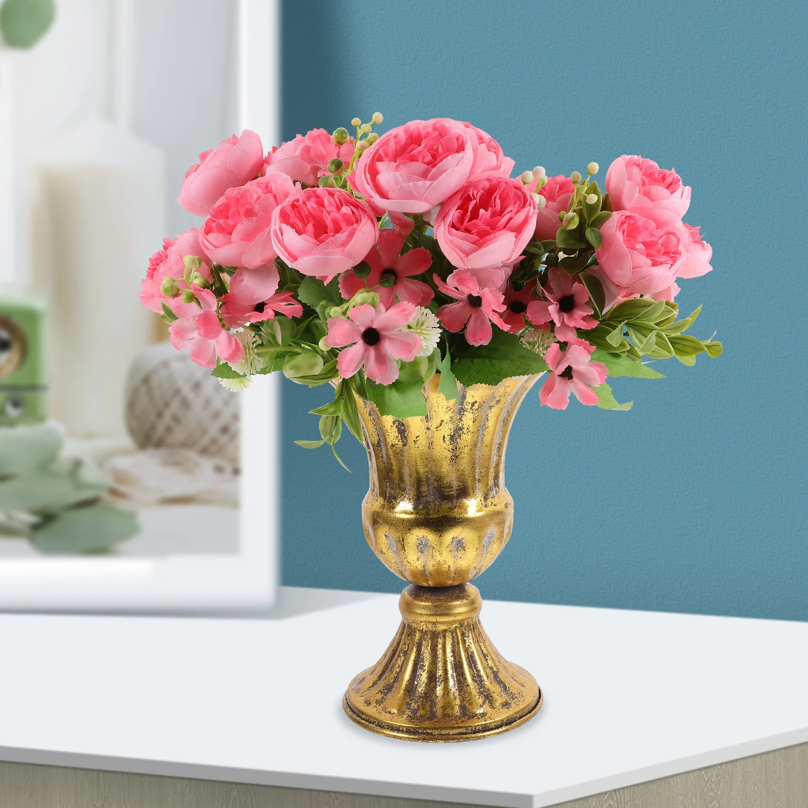 

Vintage European Iron Flower Pots Roman Pillar Plant Holder for Road Guide Flowerpot Balcony Garden Wedding Celebration