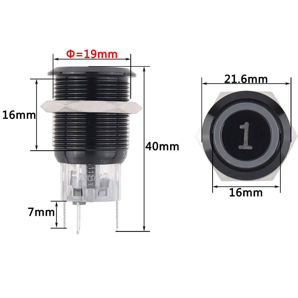 19mm Metal Momentary Reset Waterproof Push Black Elevator Lift Button Number Letter 0 1 2 3 4 5 6 7 8 9 Switch Led OK Alarm bell