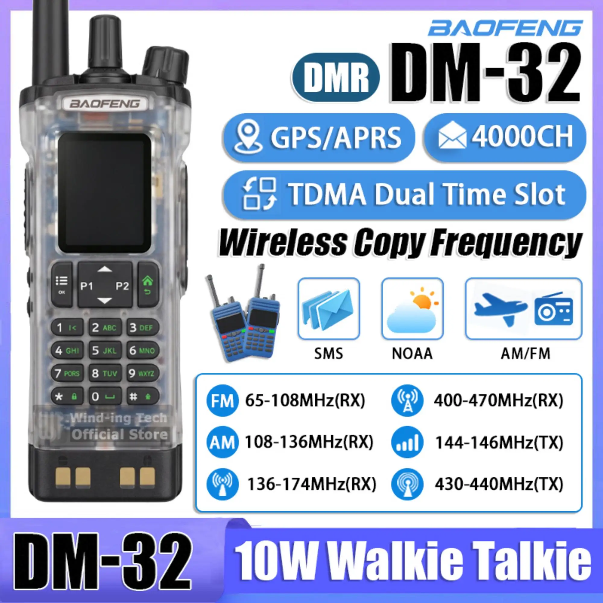 Baofeng DM-32 DMR Digitial Walkie Talkie 4000CH Wireless Cop