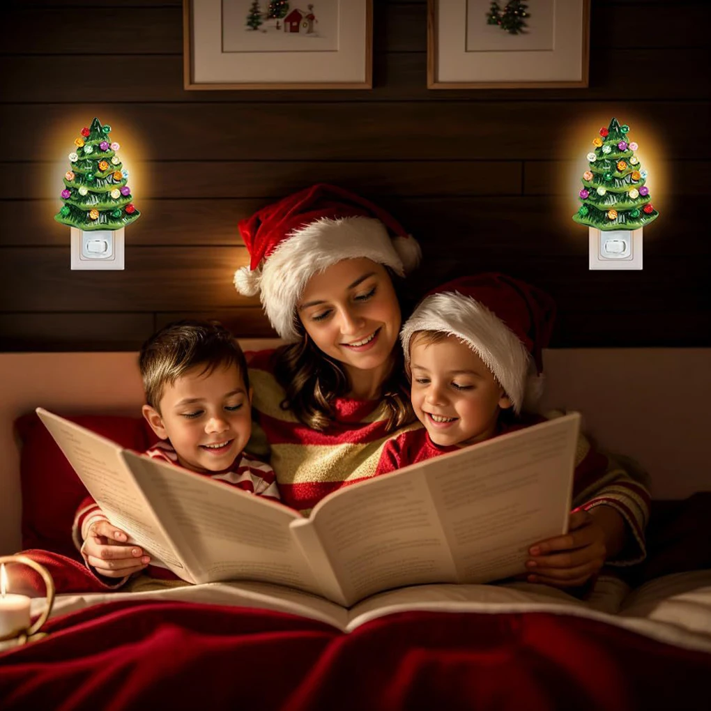 Luz nocturna de árbol de Navidad de resina, lámpara de noche de árbol de Navidad de cerámica de dos colores, Mini lámpara de noche de árbol de Navidad