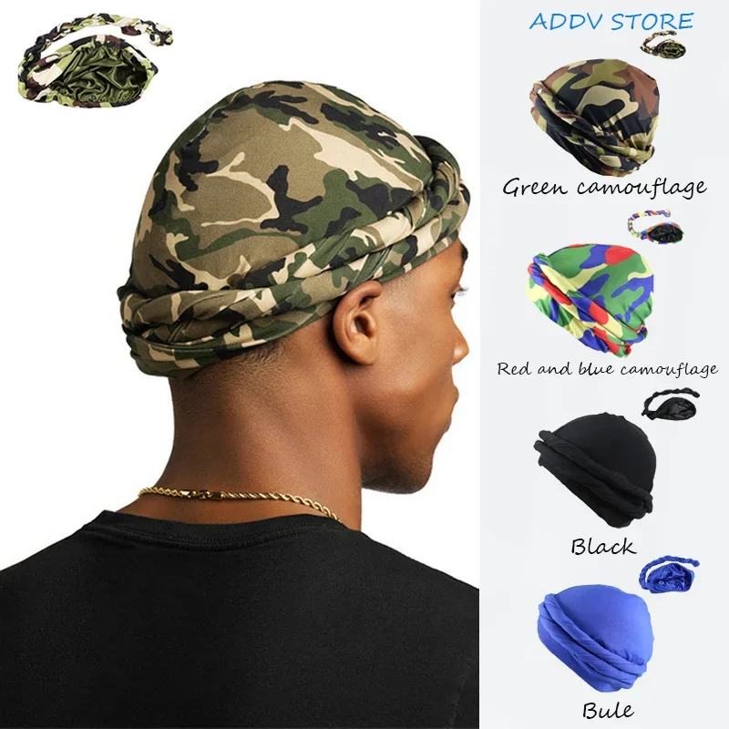 

Men's Stretch Bandana Hat Ethnic Stretch Print Men's Braid Bandana Hat Muslim Hood Camouflage Turban