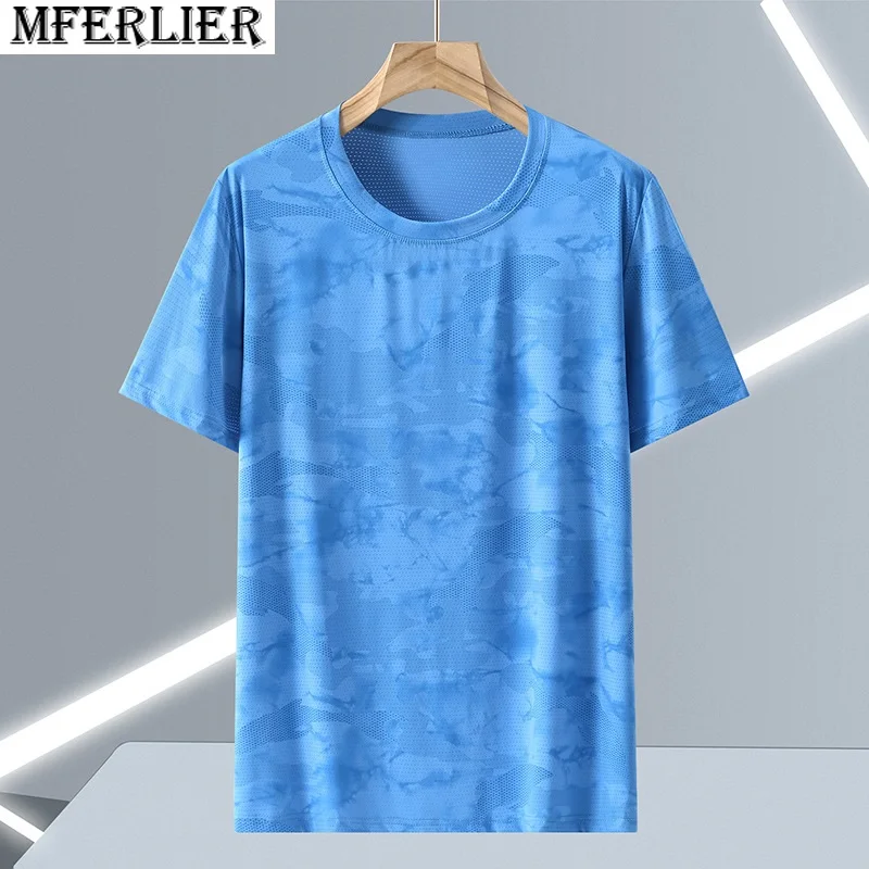

summer men quick dry tshirt short sleeve mferlier camouflage hole breathable plus size 9XL 68 tees gym out door Ice silk tops