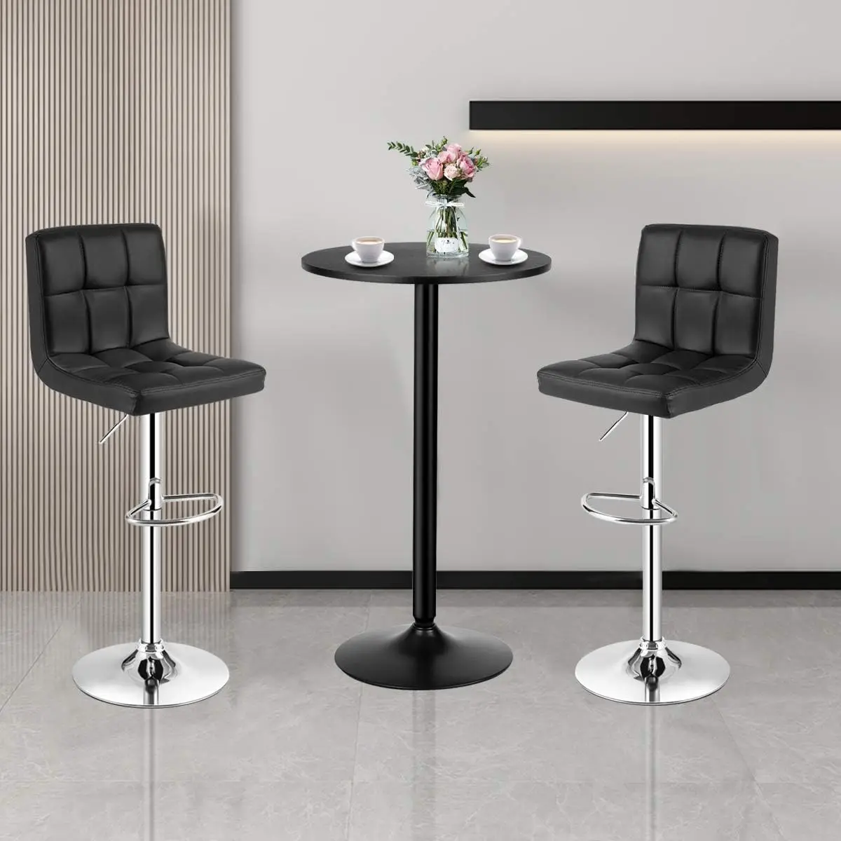 40-inch hoge ronde cafétafel met 24-inch MDF tafelblad en metalen onderstel, moderne cocktailtafel voor eetkamer,