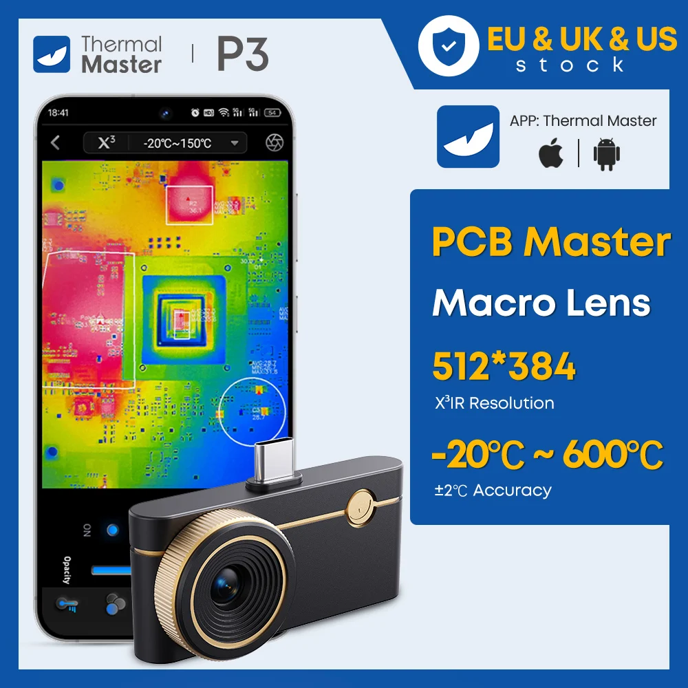 P3 Thermal Camera 512×384 Ultra Clear Infrared Thermal Imaging Camera 600℃ with Macro Lens for PCB HVAC Check Tool iOS&Android