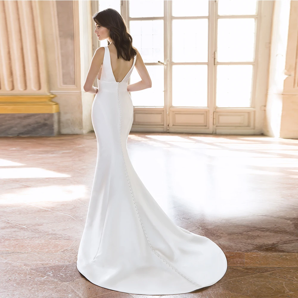 Customized Modern Wedding Dress Elegant Neck V-neck Split Back Solid Dress for Women Summer New Women's Clothing Temperament
