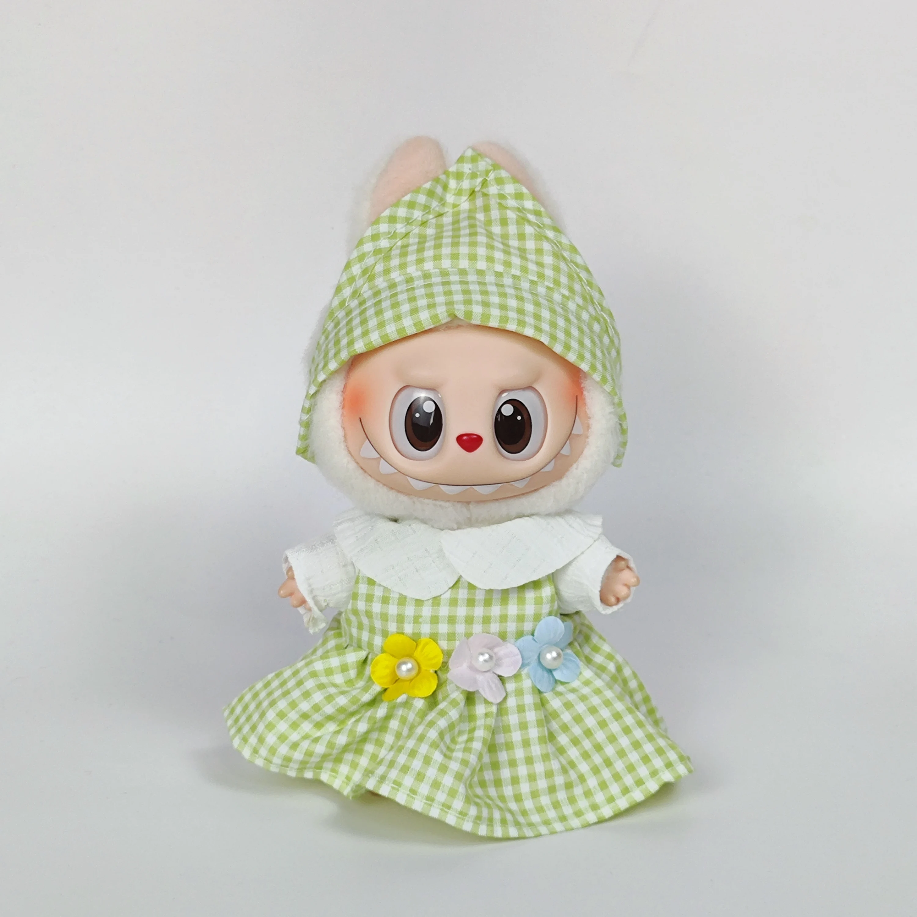 ملابس دمى Labubu مقاس 17 سم - مجموعة الزي الرسمي لمجموعة الفتيات مستوحاة من K-Pop (تنورة + سترة) مع نظارات شمسية ملونة