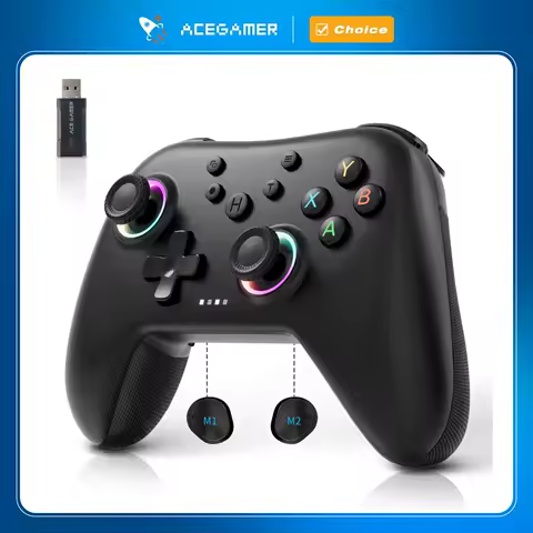 AceGamer Aurora 2.4G Wireless Bluetooth Controller for PC/Steam/Switch PC Controllerwith Hall Joysticks and RGB Light （Black）