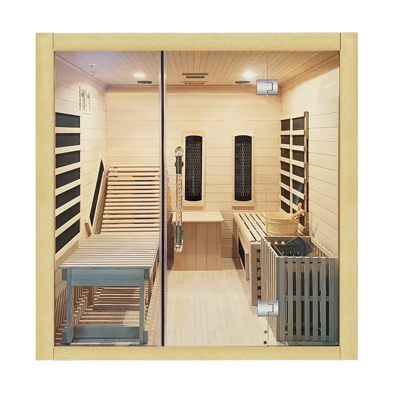 Traditional style indoor wood infrared dry steam sauna