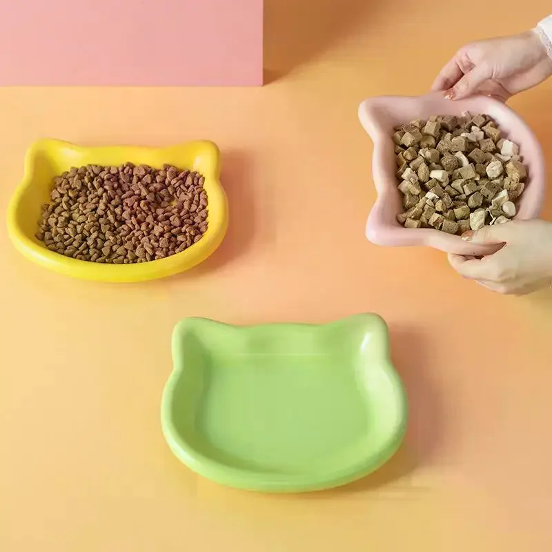 Cat-Shaped Pet Bowls Pastel Color Cute Animal Design Non-Slip Pet Food Dish Ideal For Cats Trendy Pet Accessory For Home 1PCS