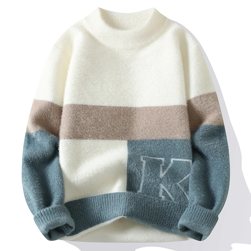 2024 winter korean style thicken mens warm sweater men fashion letter pattern  sweaters Men's wool pullovers male size M-3XL