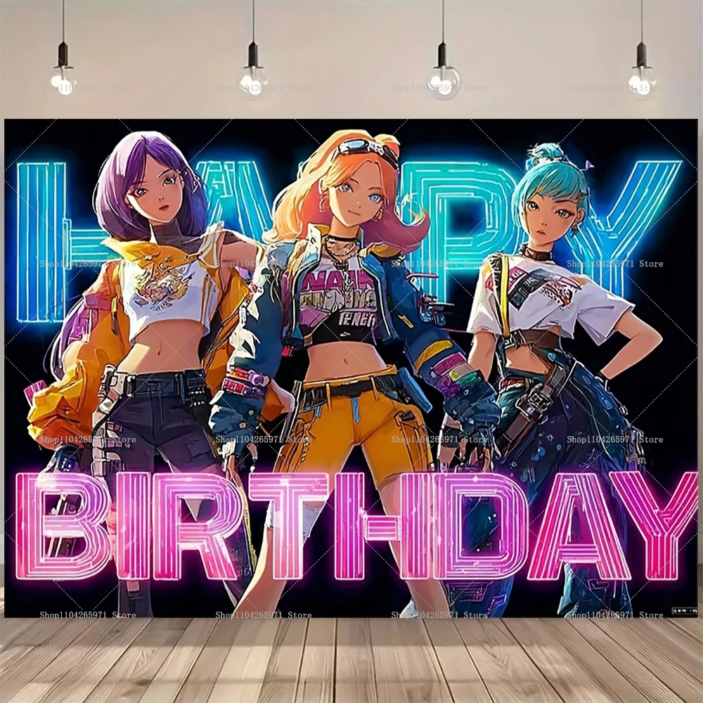 kpop Demon Hunters Backdrop Party Decor Kpop Demon Hunters Birthday Background Poster Happy Birthday Banner Photograph Supplies - view 2