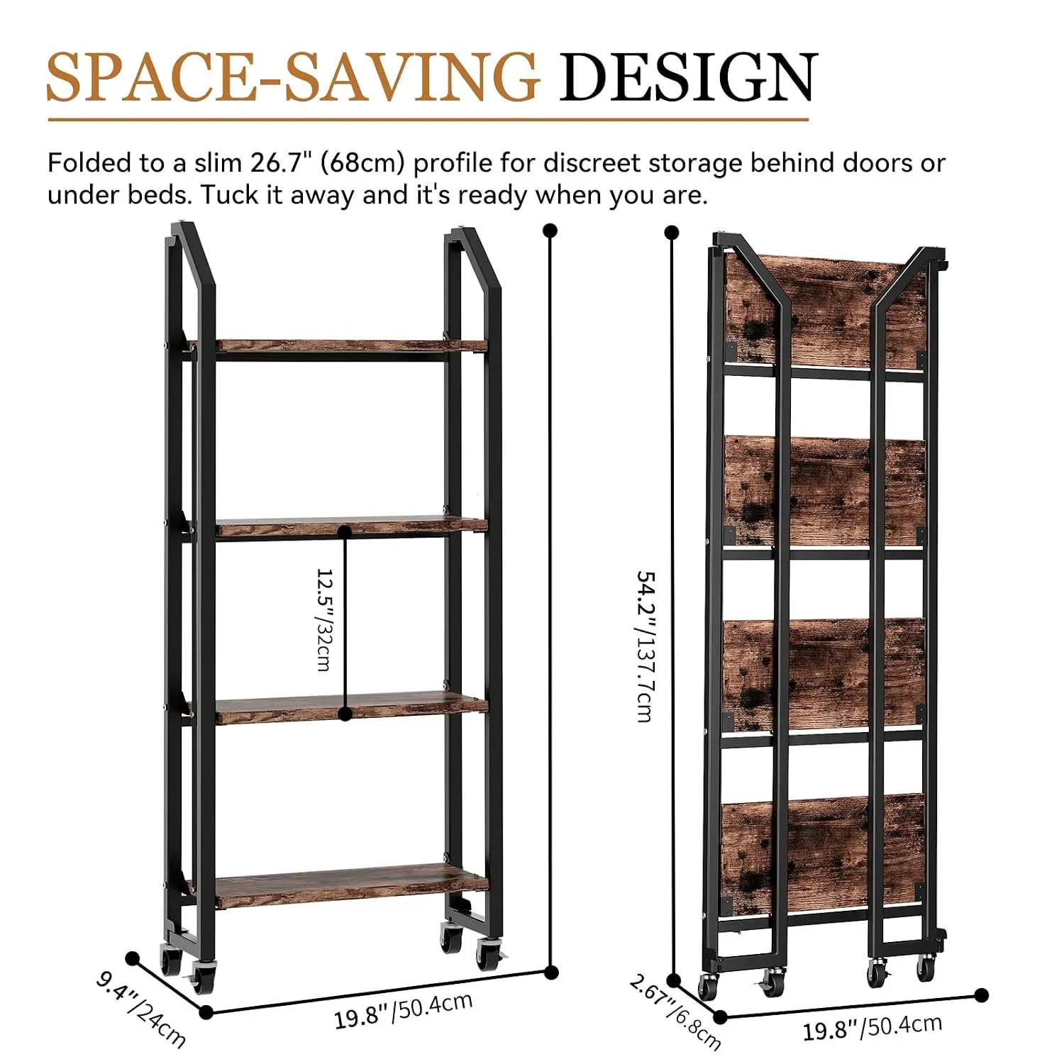 No Assembly Folding Bookshelf 4 Tier Collapsible Storage Organizer Living Room Home Office Portable Bookcase, Customized