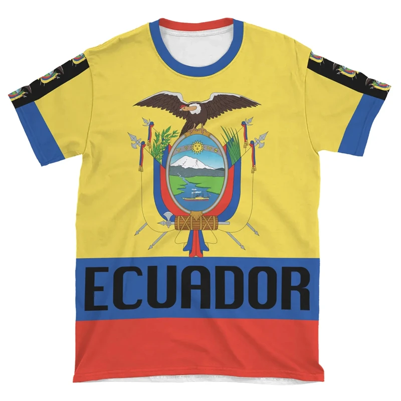 Hip Hop T Shirts Men Women Ecuador Flag Casual Tee Shirt Ecuadorian National Emblem 3D Printed Breathable Short Sleeve Gym Tops