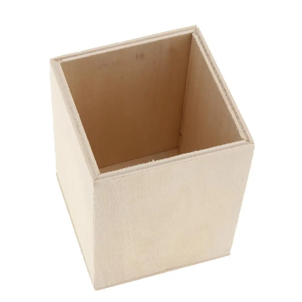 Unfinished Wood Pencil Holder Kids DIY Craft Toy Painting Art Organizer Box Creative Brush Pot for Home Study Supplies