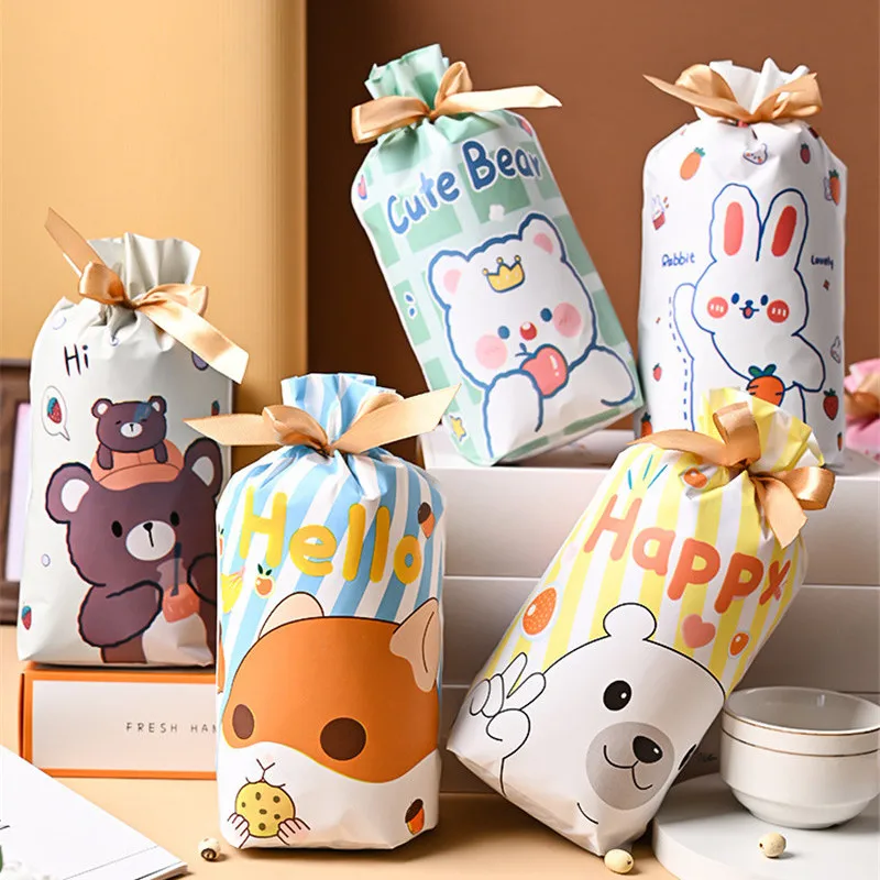 

50Pcs 15x23cm Cartoon Animal Pattern Cookie Bundle Pocket Candy Nougat Ribbon Drawstring Snowflake Crisp Party Gift Bags