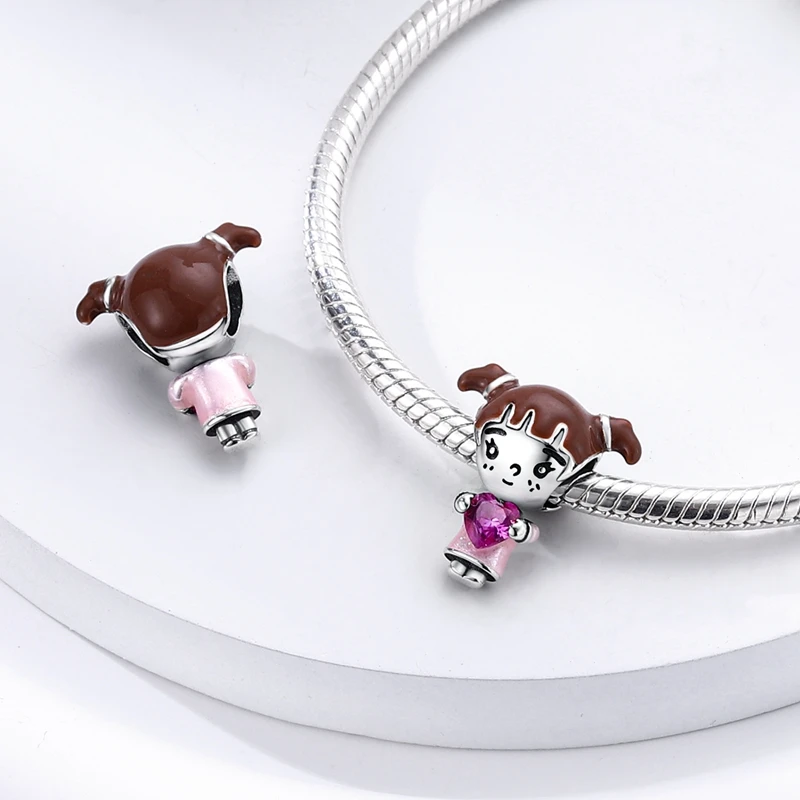 925 Silver Cute Cartoon Characters Boys and Girls Charms Beads Fit Qikaola 925 Original Bracelets Fine DIY Jewelry Gifts Making image 3