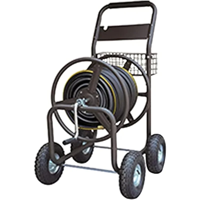 

Holds up to 400 feet of 5/8” Hose - Slide Hose Guide System - Heavy Duty Metal Holder Storage Basket - 10” Steel Wheels