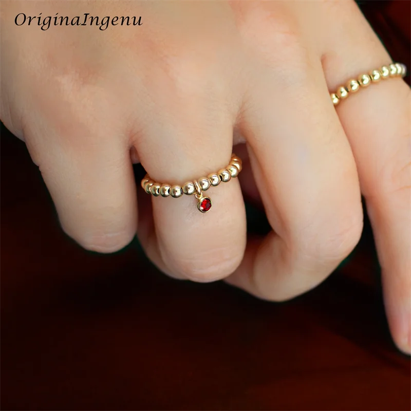 Personalised Birthstones Zircon Ring Elasticity 14K Gold Filled Beaded Ring Tarnish Resistant Jewelry Friendship Ring