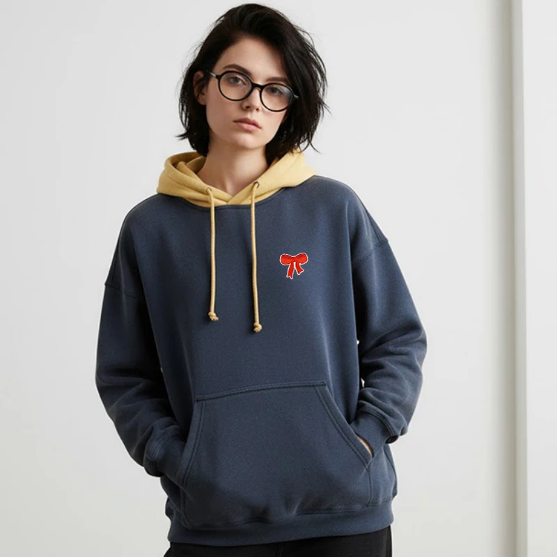 Personalized Color Blocked Hooded Sweatshirt For Women, Loose And Fashionable, Embroidered Pattern Casual Pullover Top