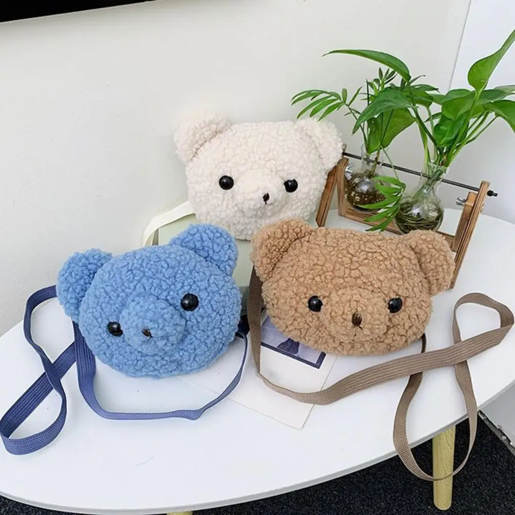 Plush Handbag Zipper Closure Cartoon Design Animal Shape Korean Style Decorate Soft Plush Bear Crossbody Shoulder Bag for Kids