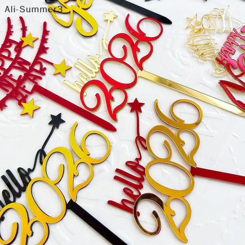 2026 سنة جديدة سعيدة حفلة كعكة توبر الديكور الذهب الاكريليك الحلوى العلم الاطفال السنة الجديدة عيد الميلاد هدية كعكة توبر لوازم الخبز