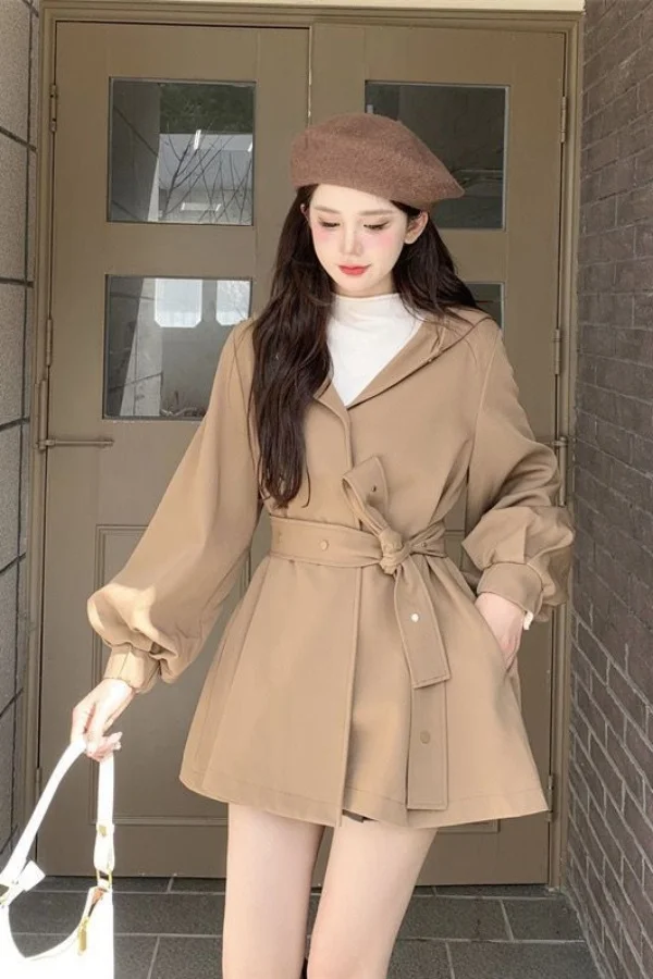 

Long Coat Woman Trench Beige Flattering Covering Rain Maillard Mujer Front Artsy All-Match Outfit Baggy Trenches Bf Zip-Up