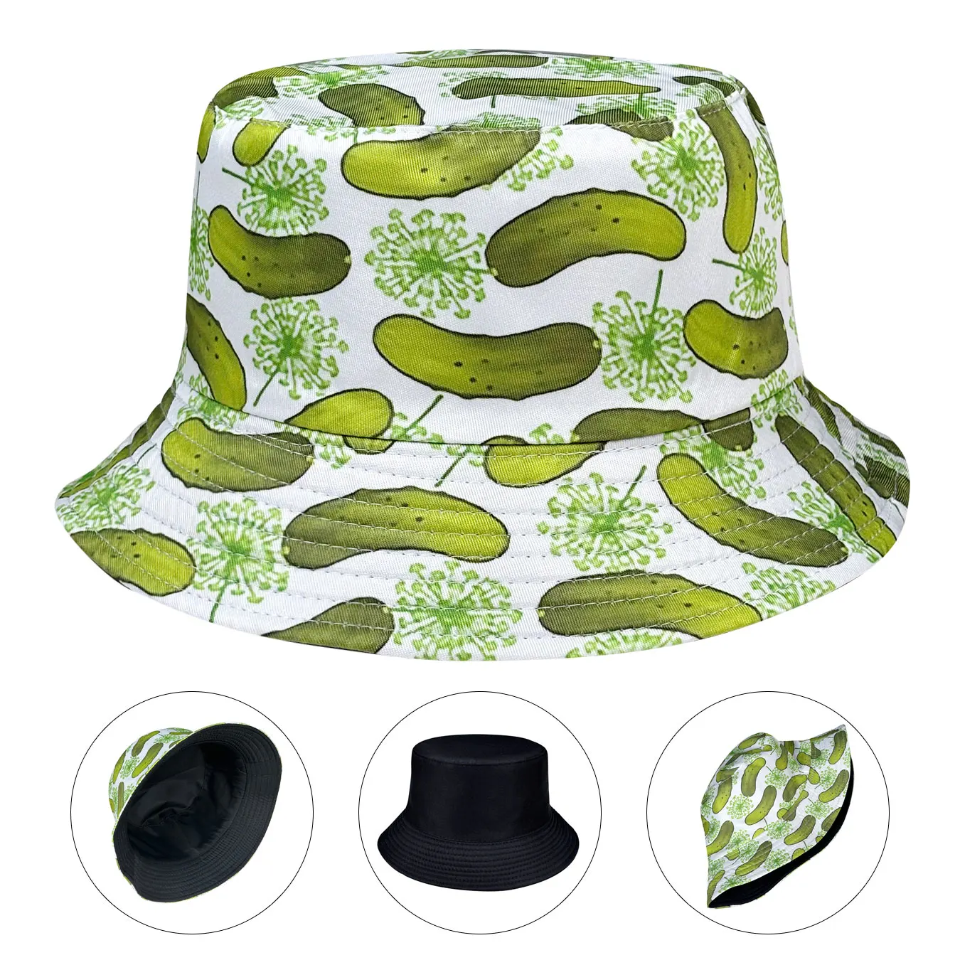 قبعة دلو مطبوعة بنمط الخيار الإبداعي، قابلة للعكس، مناسبة لجميع المواسم، قابلة للطي وأنيقة، مثالية للسفر في الهواء الطلق والارتداء اليومي