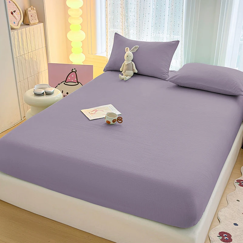 Solid-Color Non-Slip Bed Sheet With Elastic Band Bed Cover Single Double Full Size Mattress Cover Protector Free Shipping200X220