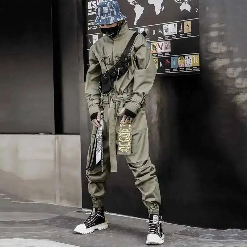 HKSH Men\'s Spring Tide Dark Casual Jumpsuit Streetwear Zipper Hoodie Outdoor Sports Joggers Suits Fashion Chic Pants Sets HK1208