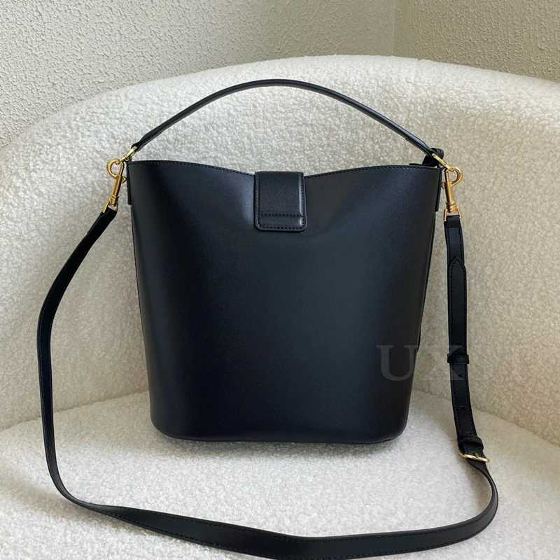 2024 Autumn Causal Handbag Exquisite Smooth Leather Bucket Bag High Grade Retro Crossbody Bag Large Capacity Single Shoulder Bag